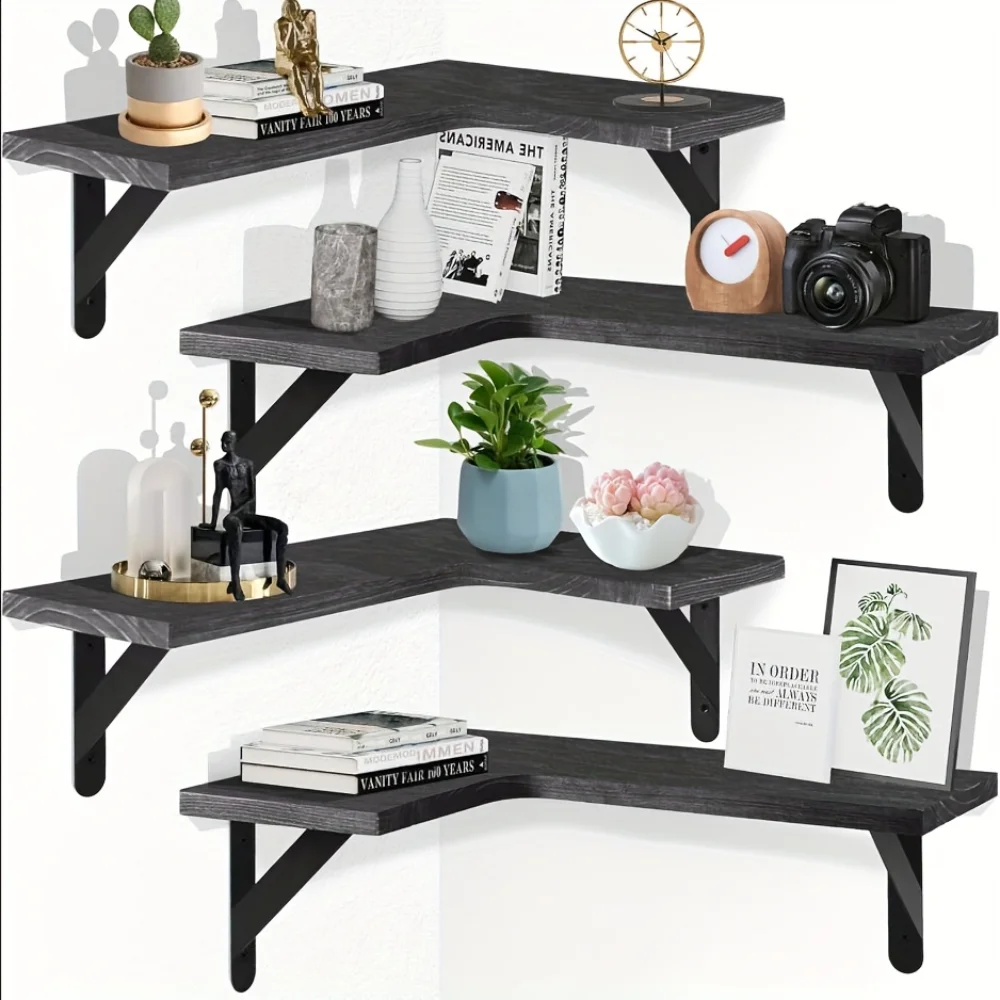 Commercial Kitchen Rack - Natural Wood Grain Floating Shelves Wall-Mounted