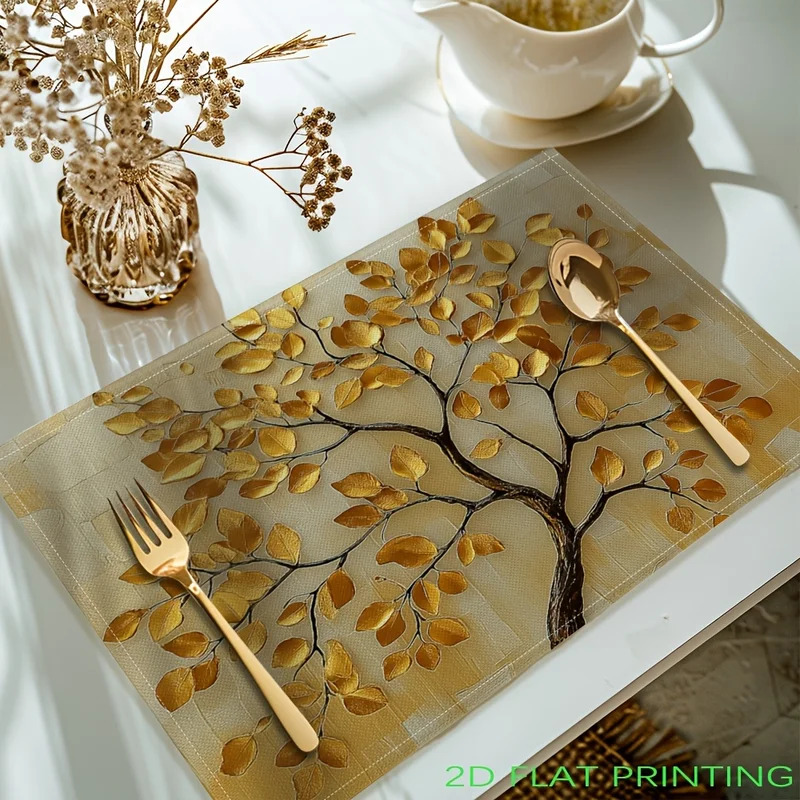 Commercial Kitchen Table - VIKAMA 4-Piece Golden Leaf Tree Placemat