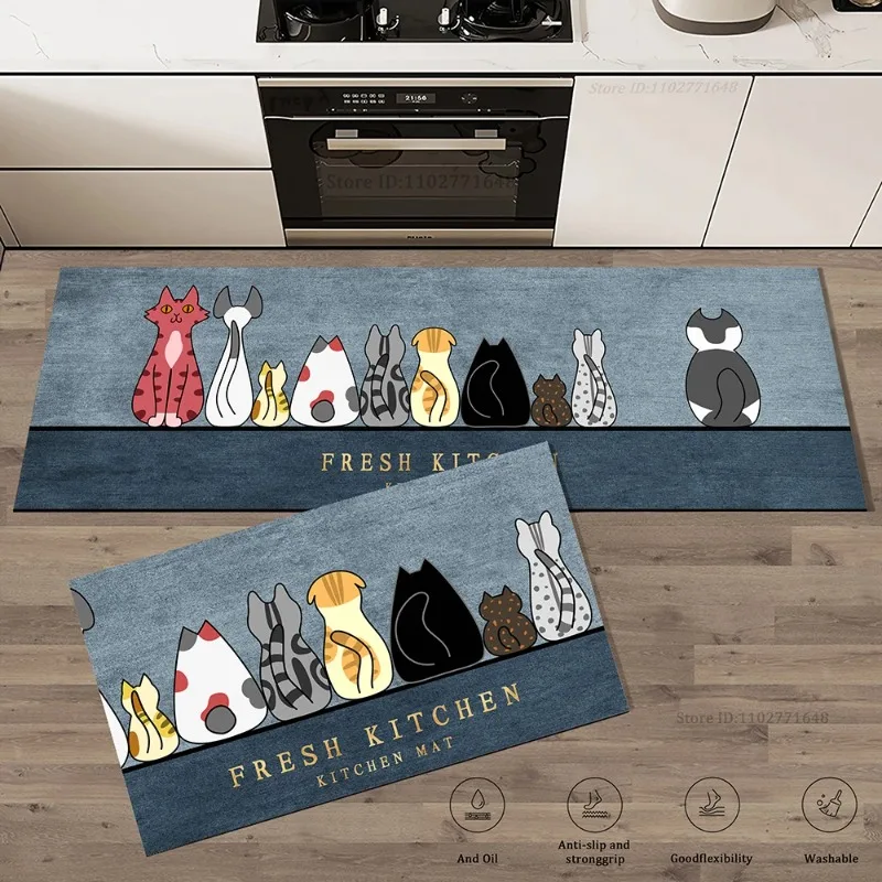 Commercial Kitchen Vinyl - Cat Kitchen Corner Long Floor Mat