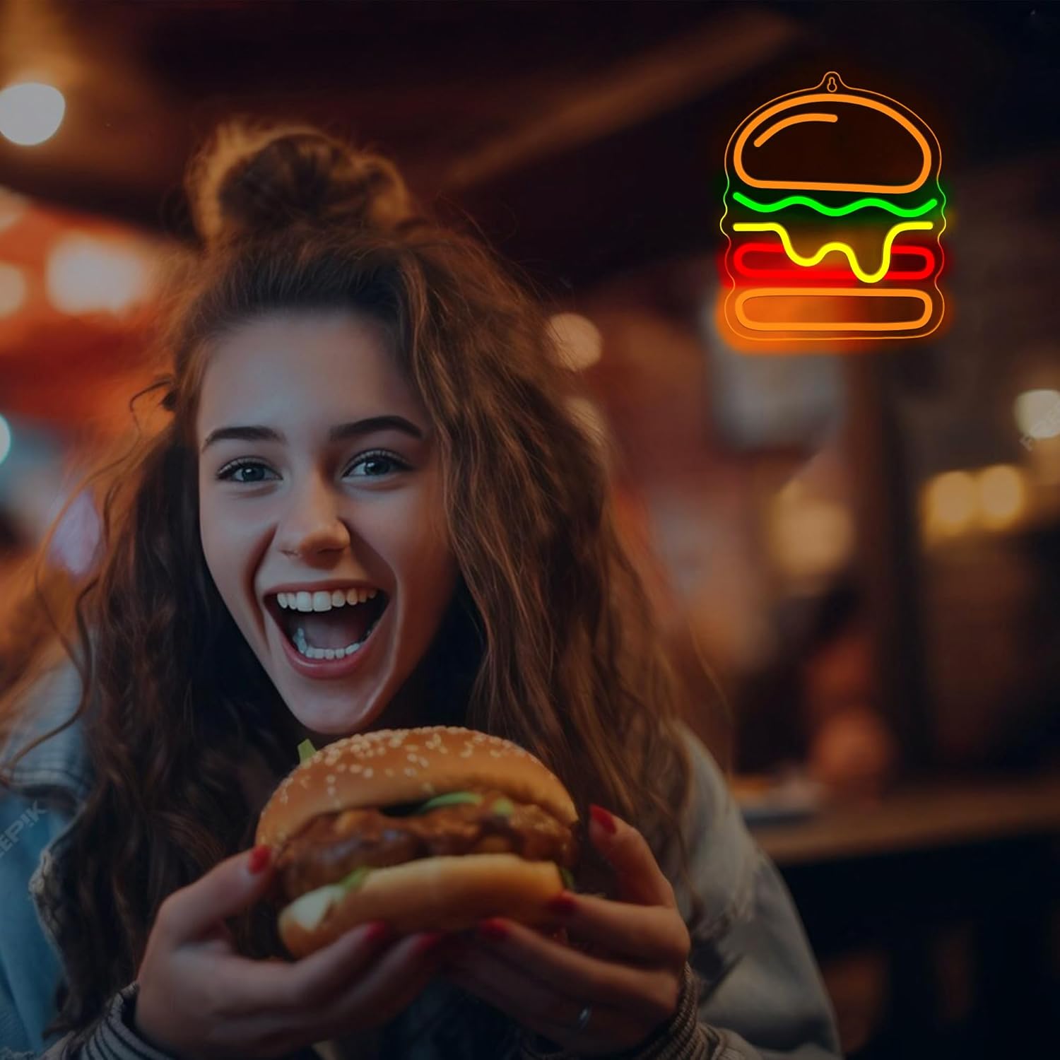 Burger Neon Sign with Layered  - Commercial Kitchen Light review and price