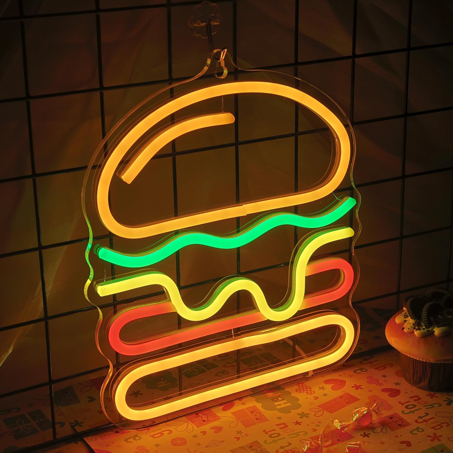 Burger Neon Sign with Layered  - Commercial Kitchen Light review and price